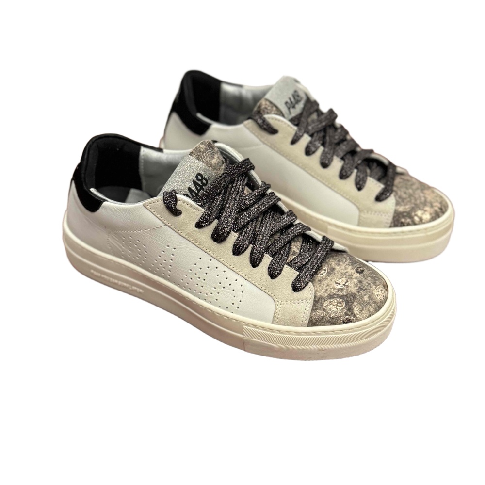P448 Thea Platform Sneakers White Metallic Leather‎ and Suede Size 37